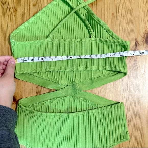 Zara Green Brat Girl Cutout Halter Top Bodysuit Y2K Ribbed Women’s Size Small - Picture 9 of 13